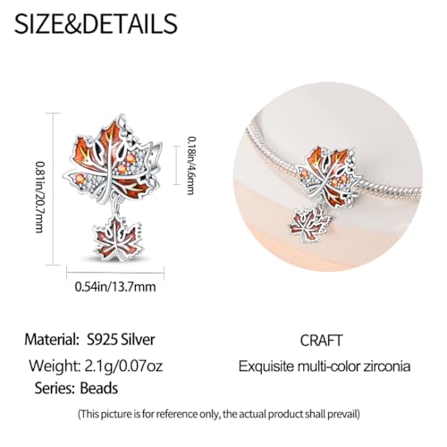 Pandach 925 Sterling Silver Charms for Bracelet&Necklace Dangle Pendant Bead with 5A Cubic Zirconia Stones,Jewelry Beads Gifts for Women - style: Maple Leaf Beads