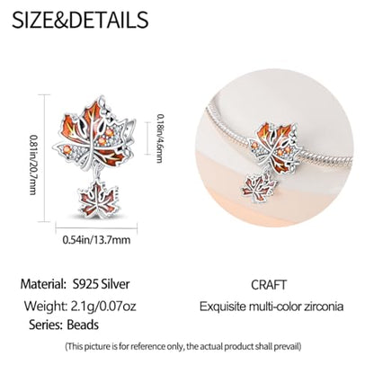 Pandach 925 Sterling Silver Charms for Bracelet&Necklace Dangle Pendant Bead with 5A Cubic Zirconia Stones,Jewelry Beads Gifts for Women - style: Maple Leaf Beads