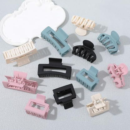 12 Pcs Hair Claw Clips for Women, 3 Styles Large Medium Small Hair Clips for Thick Thin Hair, Neutral Colors(Pink,White,Blue,Black) - color: Pink,White,Blue,Black