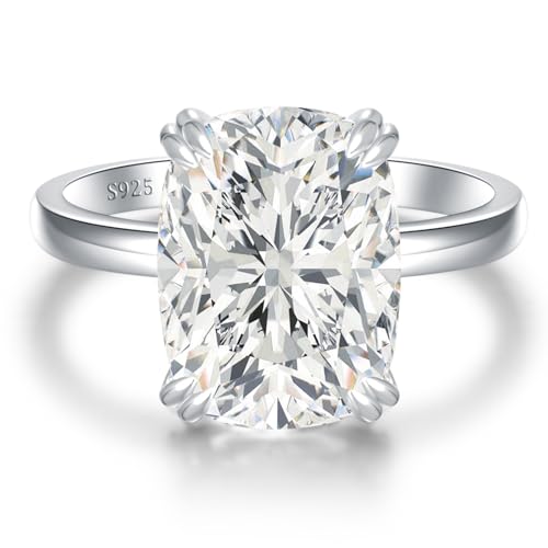 Elongated Cushion Cut Engagement Ring Travel Band Size5-10 | 5ct big look cz fake engagement ring 925 sterling silver 14k/white gold plated wedding promise anniversary statement gift