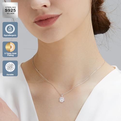 KRKC Moissanite Pendant Solitaire Necklace for Women, 0.5CT/1CT/2CT/3CT/4CT Lab Created Diamond Pendant, 6-Prong, VVS1 Clarity D Color, Adjustable S925 Sterling Silver Chain, 14K White Gold Plated, Anniversary Romantic Gift for Her, Birthday Gifts for Wif