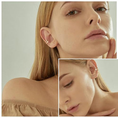 Gold Ear Cuffs Earrings for Women Non Piercing Clip on Cartilage Earrings | Trendy Gold Ear Cuff,Cartilage Clip on Earrings,Thin Huggie Hoop CZ Earring Set ,Fashion Jewelry,Non Tarnish,Gift - style: 2pc double cz-gd