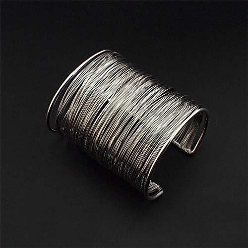 COLORFUL BLING Punk Alloy Hollow Geometric Smooth Polished Gold Hoop Open Cuff Wide Bracelet Bangle Wrist Jewelry for Women Lady - color: silver wire