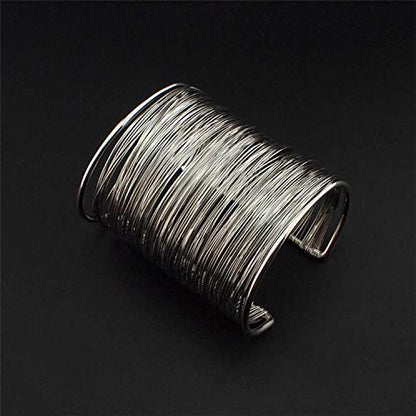 COLORFUL BLING Punk Alloy Hollow Geometric Smooth Polished Gold Hoop Open Cuff Wide Bracelet Bangle Wrist Jewelry for Women Lady - color: silver wire