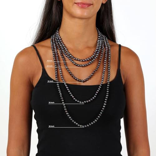 Lavari Jewelers Black Pearl Necklace in 925 Sterling Silver 36 Inches Long with Lobster Claw Clasps 6-7 mm Wide