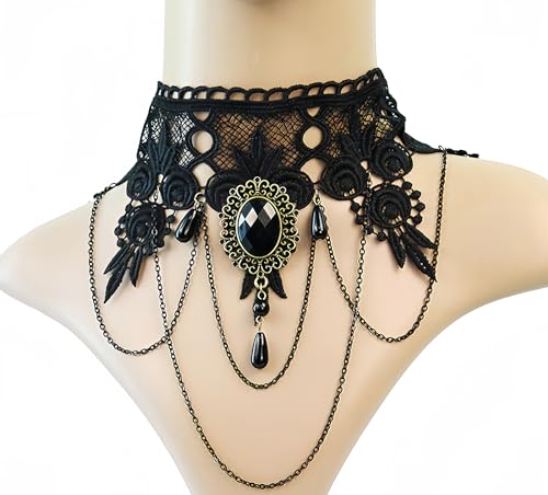 iWenSheng Halloween Costumes Jewelry for Women - Steampunk Black Lace Choker Necklace Gothic Jewelry Accessories, Vampire Choker Necklace Costume for Teen Girls - color: Black