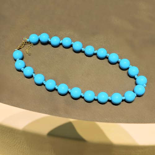 JNF Chunky Beaded Necklaces Women Large Big Ball Bead Choker Necklace Bold Statement Beads jewelry Gift - color: bright blue beads