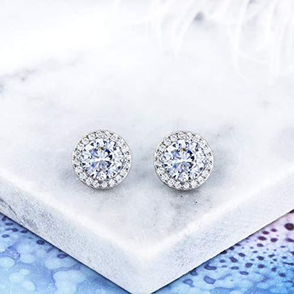YOQUCOL Bright 8MM,10MM Cubic Zirconia Crystal Stud Earrings Round Pierced Earrings For Women - color: 8MM-White