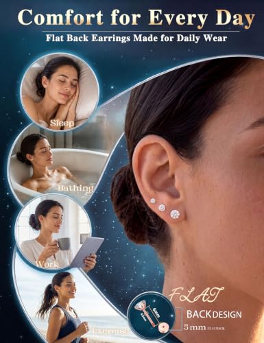 Fansilver 20G Hypoallergenic Flat Back Earrings for Women Men Silver 14K Gold Stainless Steel Stud Earrings Birthstone Cubic Zirconia Studs Surgical Steel Cartilage Earrings for Sensitive Ears - color: Rose Gold