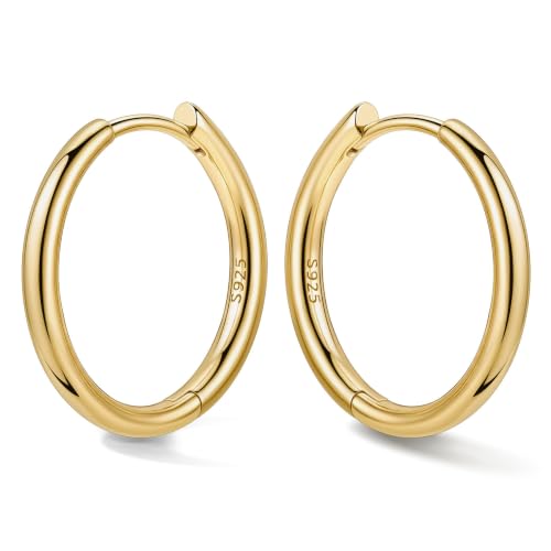 Bestyle Sterling Silver Small Hoop Earrings for Women, Hypoallergenic Silver/Black/Rose Gold/Gold Small Huggie Hoops Helix Cartilage Earring for Multiple Piercing Sleep, Size 8/10/12/14/16/18/20mm - color: 14K Gold-Sterling Silver, size: 16mm