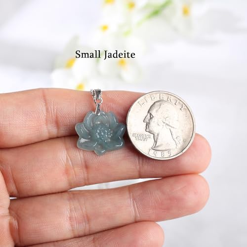 Real Green Jade Pendant Necklace for Women Donut/Heart/Clover/Teardrop/Rose/Lotus Flowers Genuine Jadeite Jewelry with Gold Plated 925 Sterling Silver Chain - style: Lotus Silver Necklace