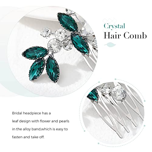 Catery Rhinestone Bride Wedding Hair Comb Green Caystal Side Comb Bridal Hair Piece Headpiece Bridesmaid Head Jewelry Hair Accessories for Women and Girls (Green) - color: Green