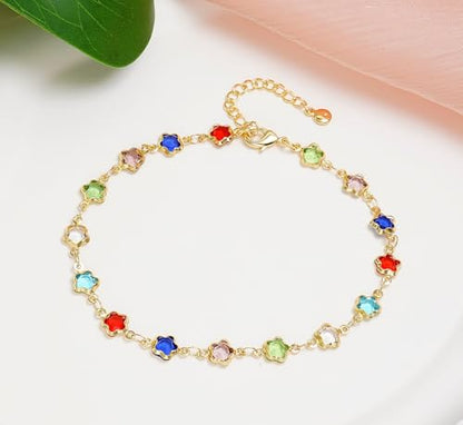 18K Gold Plated Anklet for Women Multicolor Crystal Ankle Bracelets Boho Adjustable Chain Anklets - color: Star