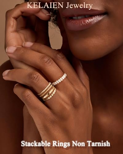 Gold Silver Stackable Rings for Women Non Tarnish Cubic Zirconia Band Ring | 14K Gold Plated,Stacking Chunky Eternity Rings,Dainty Engagement Promise Thumb Rings,Wedding Ring Set,Jewelry Size 6 7 8 9 10 - color: Gold 2