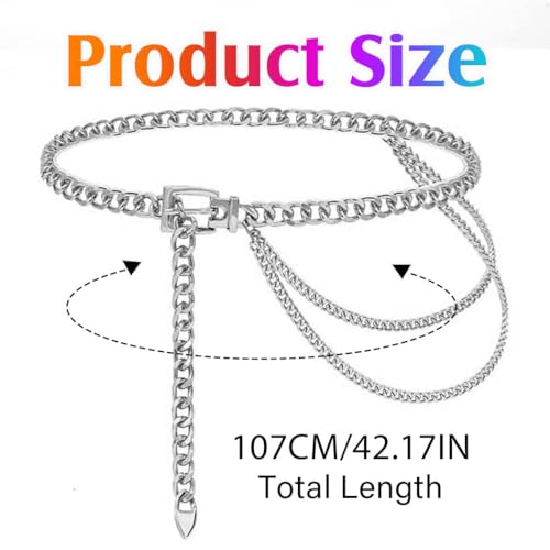 Silver Chain Belts Fashion Waist Chians for Women | Chunky Punk Layered Waist Body Chain Jewelry - color: Silver