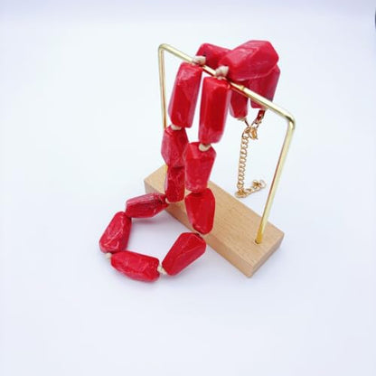 Red Beaded Necklace for Women Chunky Beaded Necklace Adjustable Acrylic Bead Choker Necklaces Big Statement Necklaces Jewelry Accessories - color: 25MMLongBead