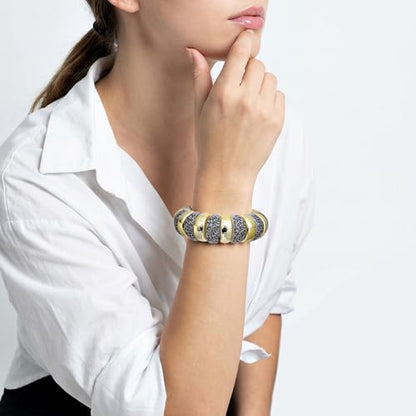 GOOJIDS Simple Beaded Gold Plated Bangles Bracelet Chunky Bamboo Tube Curved Stacking Clear Acrylic Colorful Beads Stretchable Gold Plated Bracelets Set For Women - color: B-Gold&White Leopard