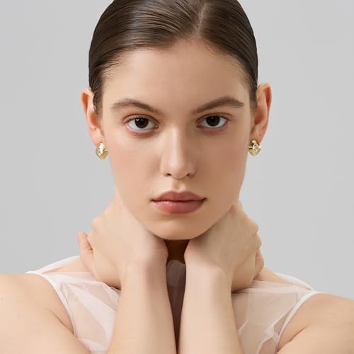 18K Gold Plated Huggie Hoop Earrings for Women, 925 Sterling Silver Post, Hypoallergenic Small Earrings - color: Square Ribbed Crystal Stud Earrings