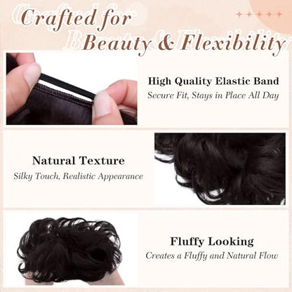 2PCS Messy Bun Hair Pieces Synthetic Hairpieces For Women Brown Black | Messy Bun and Donut Bun in one set for natural-looking volume and elegant updos for every occasion. - color: Brown Black