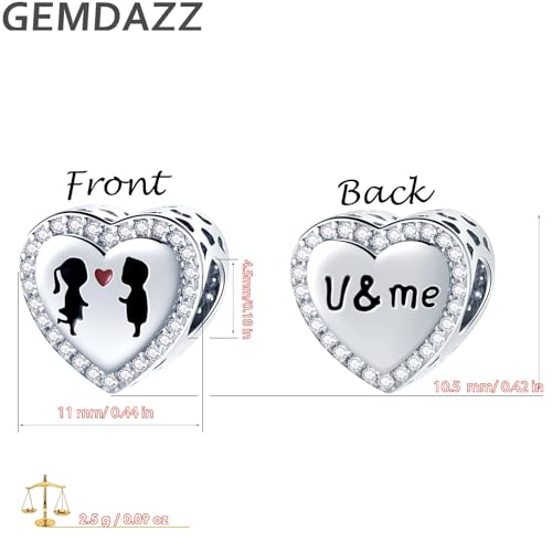 GEMDAZZ 925 Sterling Silver Valentines Day Charms Heart Charms, I Love You to The Moon and Back Pendant, Cupid Arrow and 4 Leaf Clover Beads fit European Bracelets, Gift for Lover/Wife/Girls - color: Boy and Girl Heart Charm