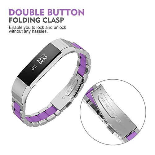 Compatible with Alta Bands Metal, Special Edition Replacement for Alta HR Stainless Steel Bands Adjustable Accessory Wristband Small Large for Alta Bracelet Women Men - color: B4-Silver-Purple