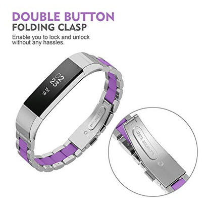 Compatible with Alta Bands Metal, Special Edition Replacement for Alta HR Stainless Steel Bands Adjustable Accessory Wristband Small Large for Alta Bracelet Women Men - color: B4-Silver-Purple