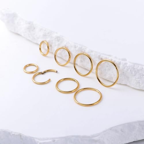 Nose Rings 20G 18G 16G 316L Surgical Steel Hinged Clicker Segment Nose Hoop Helix Cartilage Daith Tragus Sleeper Earrings Body Lip Piercing Jewelry for Women Men 6mm 7mm 8mm 10mm 12mm - style: 10:Silver+Gold-18G*6mm(4pcs)