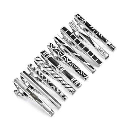 wynameleri Tie Pins for Men Silver Black 3 Pcs 10 PCS Short Tie Clip Set 2.3, 2.4 Inch Business Shirt Necktie Pinch for Men - color: T0310020