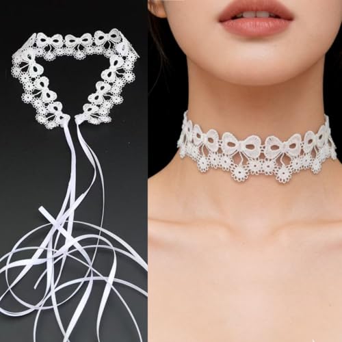 Pink Lace Choker Necklace Set, 10 Pieces - color: White