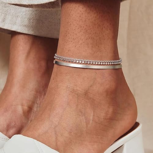 ChicSilver 925 Sterling Silver Ankle Bracelet for Women, Simple Cuban Link/Figaro/Twist Rope Chain Anklets for Beach Party(with Gift Box) - style: 03: Snake Chain-3mm wide
