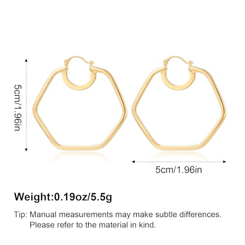 Large Gold Knot Hoop Earrings for Women 18K Gold Hoop Earrings Statement Lightweight Hoops Trendy Gold Hoops Earrings Jewelry - color: C-Hexagon Big Hoop Earrings