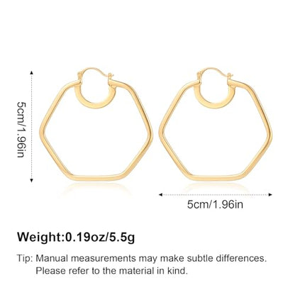 Large Gold Knot Hoop Earrings for Women 18K Gold Hoop Earrings Statement Lightweight Hoops Trendy Gold Hoops Earrings Jewelry - color: C-Hexagon Big Hoop Earrings
