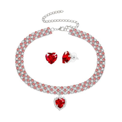 Silver Plated Necklace Earrings Bracelet Crystal Bridal Wedding Jewelry Sets for Wedding princess birthday party Halloween Prom Pageant Jewelry - color: 4-red