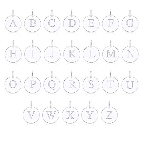 Sterling Silver Mini Initial Disc Round Charm Pendant for Women - color: S