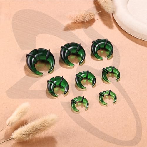 ZS 1 Pair Glass Septum Stretching Kit Set - C Shape Pincher Tapers with O-Rings & Grooved, 6G to 5/8" Buffalo Septum Retainers Rings for Nose Ear Piercing Jewelry - color: Green, size: 6g(4mm)