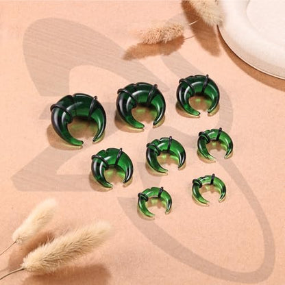 ZS 1 Pair Glass Septum Stretching Kit Set - C Shape Pincher Tapers with O-Rings & Grooved, 6G to 5/8" Buffalo Septum Retainers Rings for Nose Ear Piercing Jewelry - color: Green, size: 5/8"(16mm)