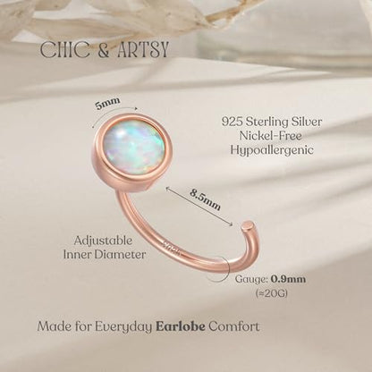 CHIC & ARTSY 925 Sterling Silver Half Hoop Earrings for Women, Dainty Huggie Hoops with Synthetic Opal, Moonstone, CZ & Gemstones, Lightweight Comfort Fit Everyday Elegant Jewelry - color: Synthetic Opal/Rose Gold Plated Silver