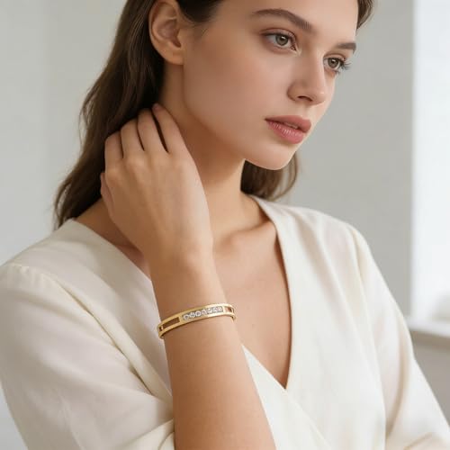 MILAKOO 6/8mm Gold/Silver Color Bangle Hollow Stainless Steel with Rhinestone Bracelets - color: Gold, size: 8mm