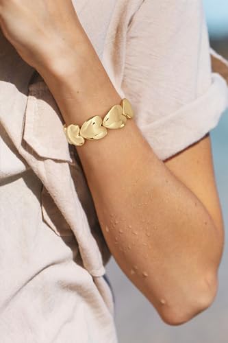 WOWORAMA Chunky Chain Bracelet for Women, Gold/Silver | Adjustable Elastic Stretch Bracelet, Thick Chunky Link Bracelet, Statement Jewelry - color: Gold Heart