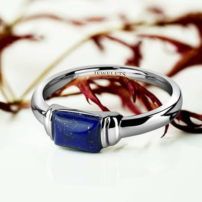 Lapis Lazuli Signet Ring for Men Women - Genuine Natural Gemstone Stone Ring in 925 Sterling Silver with Rhodium-Plated Band - Mens Signet Rings - Unisex Gift - Sizes 4-12