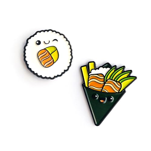 Enamel Pin Set (2 Pins Per Set) for Backpack, Bag, Lapel, Noodles, Food, Kawaii Button Collector - style: Sushi & Hand Roll