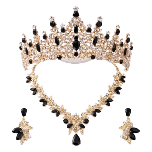 Kamirola Tiaras and Crowns for Women,Tiaras Earrings Necklace, Crystal Bridal Jewelry Set, Costume Jewelry for Women Party Halloween Prom Pageant - color: GOLD BLACK