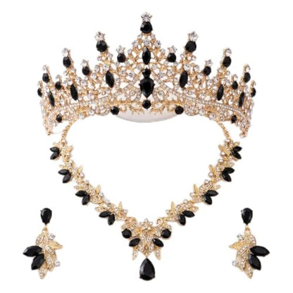 Kamirola Tiaras and Crowns for Women,Tiaras Earrings Necklace, Crystal Bridal Jewelry Set, Costume Jewelry for Women Party Halloween Prom Pageant - color: GOLD BLACK