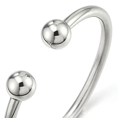 COOLSTEELANDBEYOND Elastic Adjustable Stainless Steel Ball Cuff Bangle Bracelet for Men Women Polished - color: Metal Color:Silver