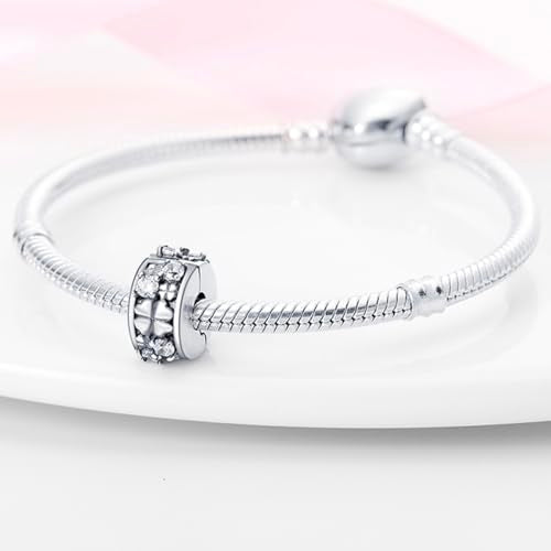 925 Sterling Silver Stopper Clip Charms for Bracelet Necklace Spacer Beads with 5A Cubic Zirconia Mother's Day Christmas DIY Gift for Women(2PCS) - style: Four-leaf clover