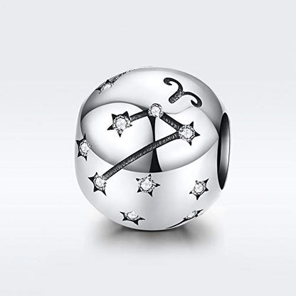 Constellation Charm 925 Sterling Silver Birthstone Bead for Pandora Charms Bracelet-Gift for Anniversary Birthday Christmas Day - color: Aries（3.21-4.19）