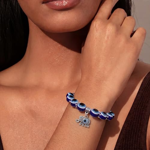 Fesciory Evil Eye Bracelet for Women, Gold Plated Adjustable Chain Jewelry | Blue Evil Eye Charm Bracelet, Lucky Amulet Symbolism, Dainty Adjustable Chain, Daily wear, Jewelry gifts - color: Blue-2