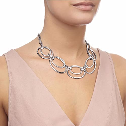 Gold Chunky Necklace for Women: Double Oval Link Statement Choker Necklace | 14k Gold Plated Loop Chain Trendy Fashion Jewelry for Daily Holiday Party - color: Silver
