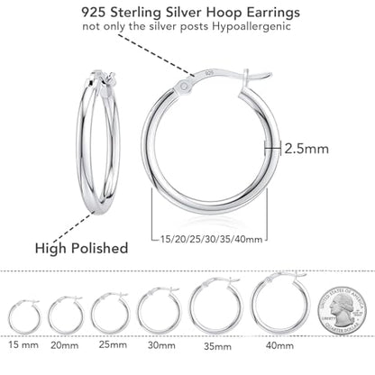 Charmsy 925 Sterling Silver Hoop Earrings | Lightweight Italian 2.5mm Tube Diamond-Cut Round Classic Hoops Earring for Women | Size 15/20/25/30/35/40/50/60/70mm | Small Medium Large - color: Classic, size: 30 MM