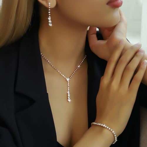 Gold Jewelry Set for Prom,Pearl Necklace Earrings Bracelet Crystal Bridal Wedding Prom Dresses Costume Jewelry Accessories Rhinestone Bridal Jewelry Set for Women - color: Rose Gold
